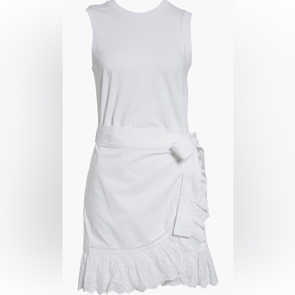 NEW Cinq a Sept Sleeveless Eyelet Stretch Cotton Wrap Dress in White - Picture 5 of 9